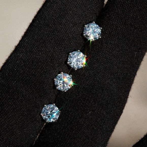 Jewelry - 2.0ct D Color Moissanite Diamond 6 Prong Earrings, Solid 925 Sterling Silver